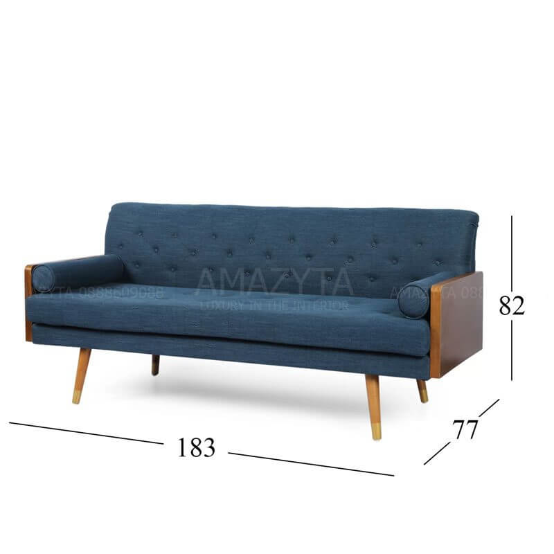Kích thước chi tiết của mẫu ghế sofa đệm tay gỗ AMB-551