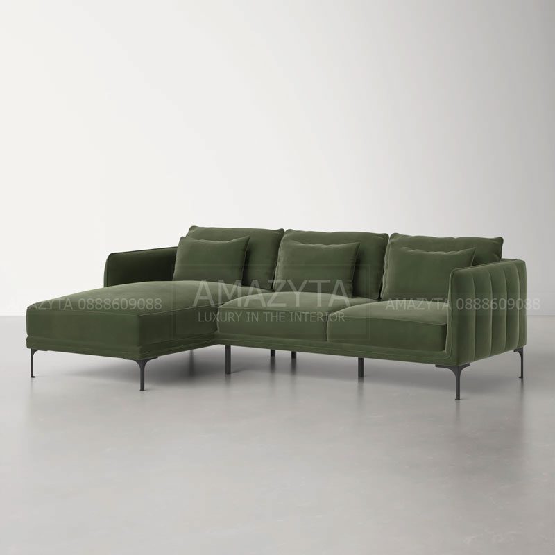 Mẫu ghế sofa góc AMG-547 với tông màu xanh rêu