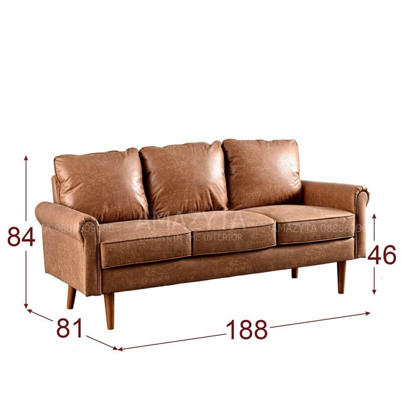 Kích thước chi tiết của mẫu ghế sofa vải giả da AMB-671
