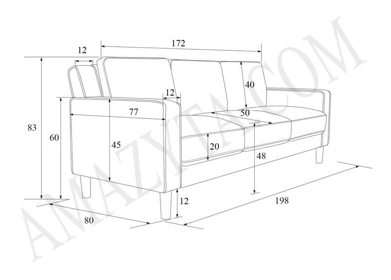 Kích thước tổng thế và chi tiết của mẫu ghế sofa văng đệm dày AMB-315