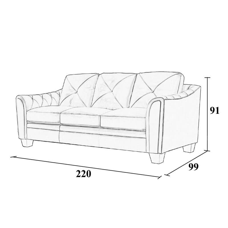 Kích thước tổng thể dài rộng cao của mẫu ghế sofa da AMB-683