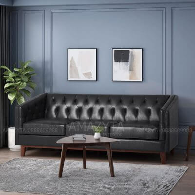 Mẫu ghế sofa băng dài AMB-787 với tông màu đen