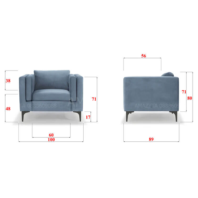 Kích thước chi tiết của mẫu ghế sofa đơn AMD-699