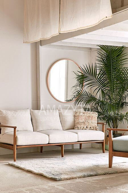 Sofa gỗ với chất liệu và màu sắc phù hợp với không gian