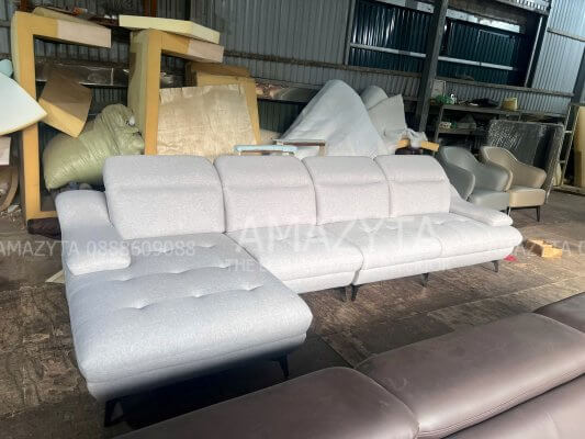 Ghế sofa góc chữ L vải bố được đóng mới tại xưởng