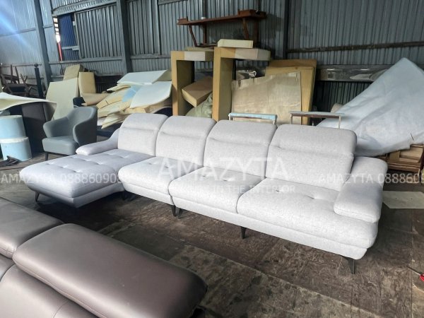 Ghế sofa góc chữ L vải bố được đóng mới tại xưởng