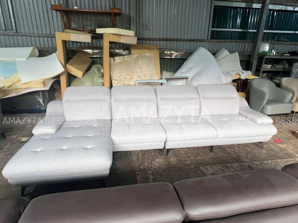 Ghế sofa góc chữ L vải bố được đóng mới tại xưởng
