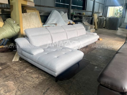 Ghế sofa góc chữ L vải bố được đóng mới tại xưởng